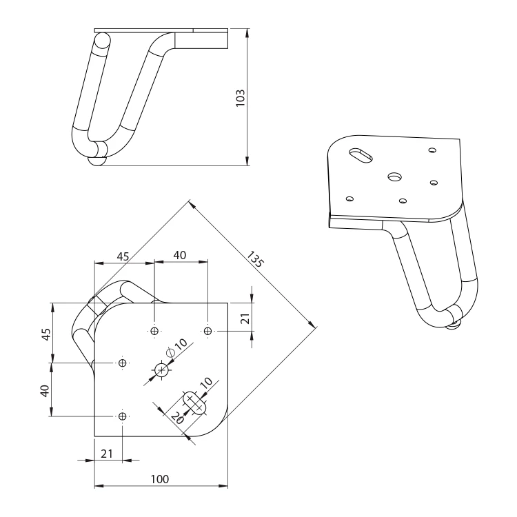 Rysunek techniczny - Nóżki do mebli, wysokość 103mm, czarny mat