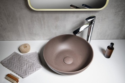 FORMIGO umywalka betonowa nablatowa, średnica 39cm, ciemnobrązowy mat #2