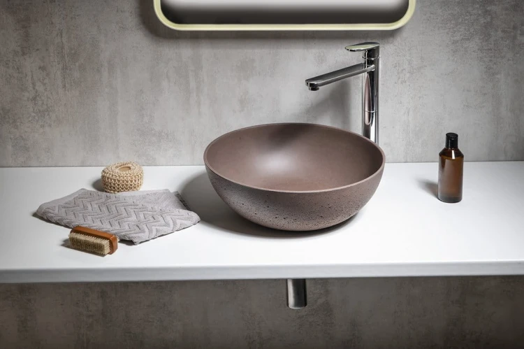 FORMIGO umywalka betonowa nablatowa, średnica 39cm, ciemnobrązowy mat #3