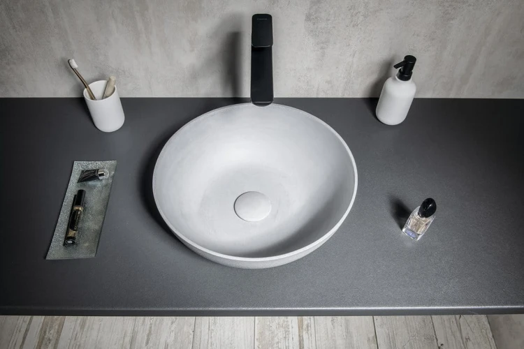FORMIGO umywalka betonowa nablatowa, średnica 39cm, szary mat #4