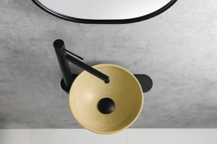 MINOR umywalka betonowa nablatowa, średnica 26cm, żółty mat #4