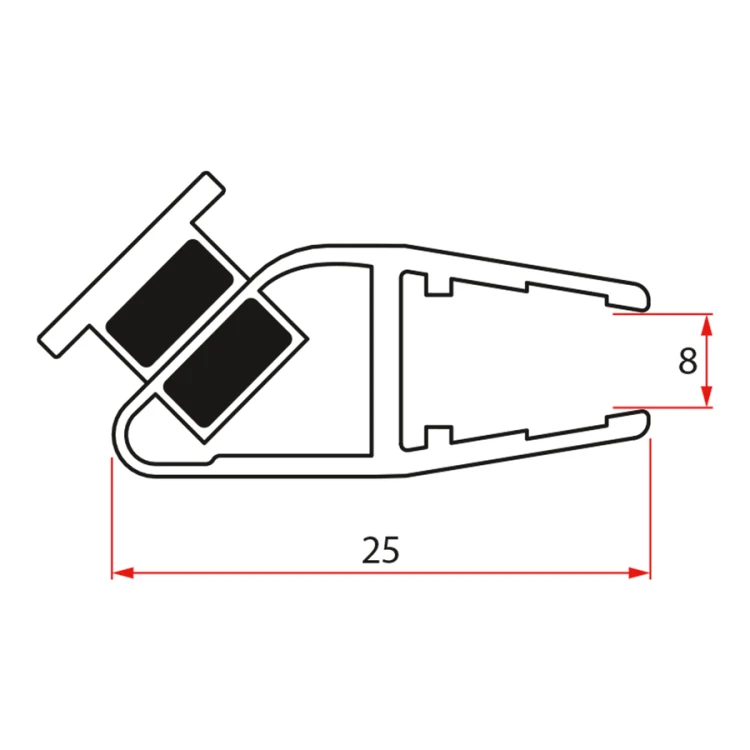 Zestaw uszczelek magnetycznych, 45°, szkło 8mm i profil, 2000mm