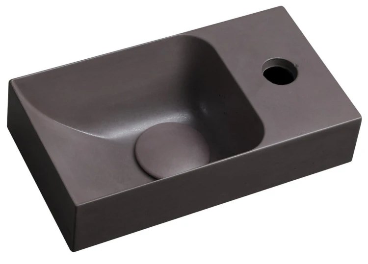 PICCOLINO umywalka betonowa, 30,8x17cm, bateria z prawej strony, ciemnobrązowy mat
