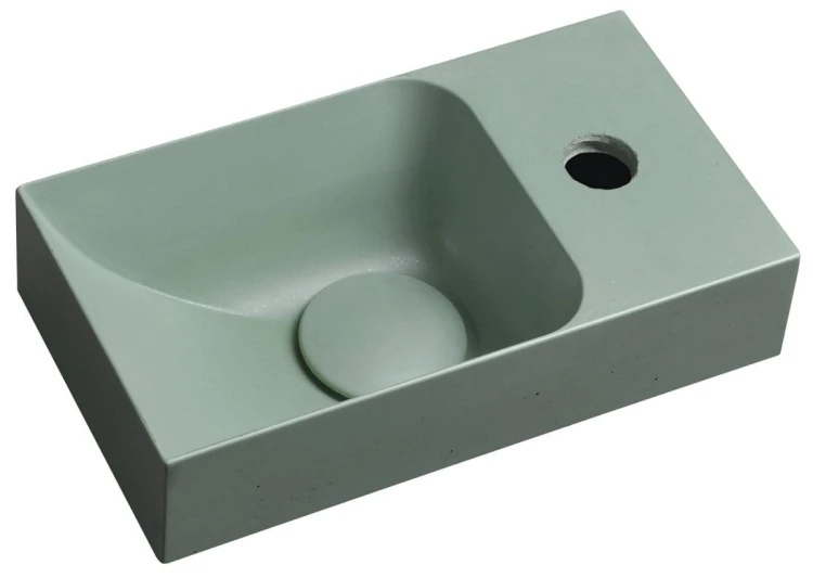 PICCOLINO umywalka betonowa, 30,8x17cm, bateria z prawej strony, zielony mat
