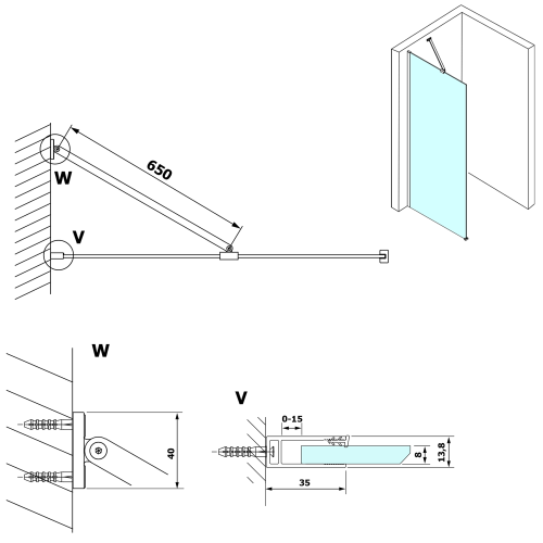 Rysunek techniczny - VARIO wspornik narożny 650mm, biały mat