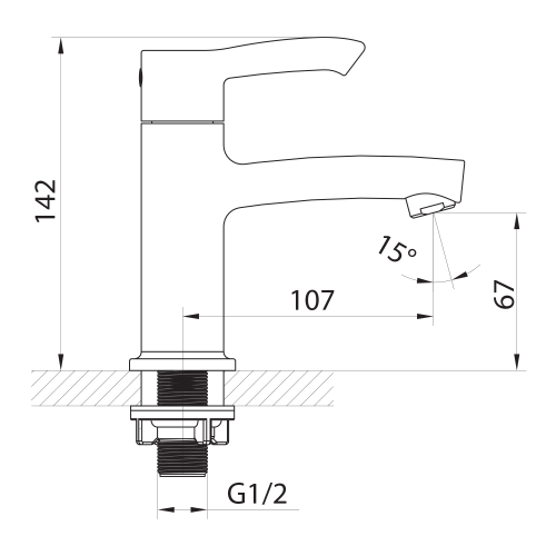 Rysunek techniczny - SMALL zawór umywalkowy, 1/2", 142mm, chrom