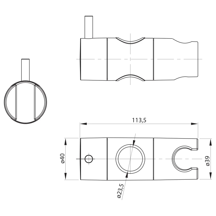 Rysunek techniczny - Zapasowy suwak do drążka prysznicowego 23mm, ABS/chrom
