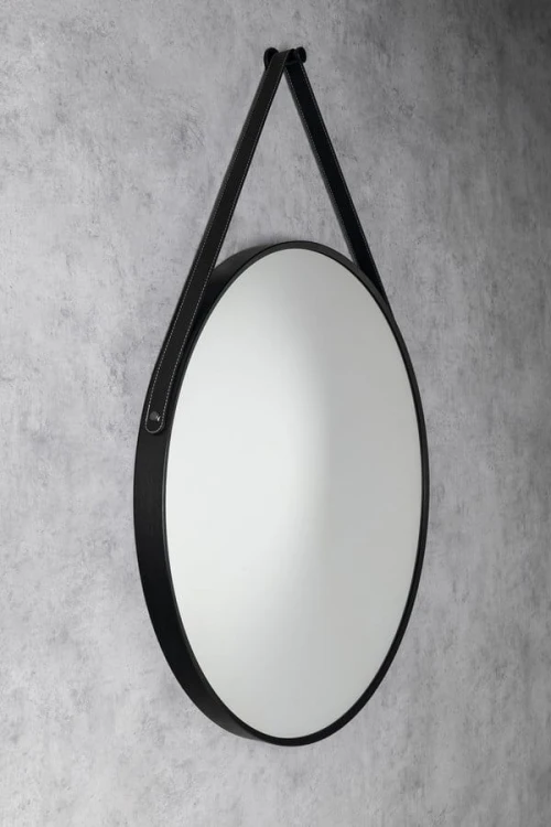 STAGO okrągłe lustro ze skórzanym paskiem, średnica 60cm, czarny mat #5