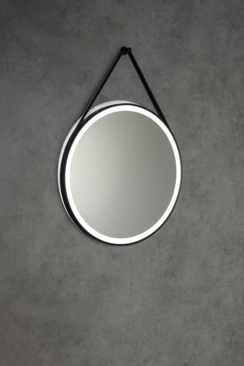 STAGO okrągłe lustro z oświetleniem LED średnica 60cm, ze skórzanym paskiem, czujnik dotykowy, ściemnialne, czarny mat #4