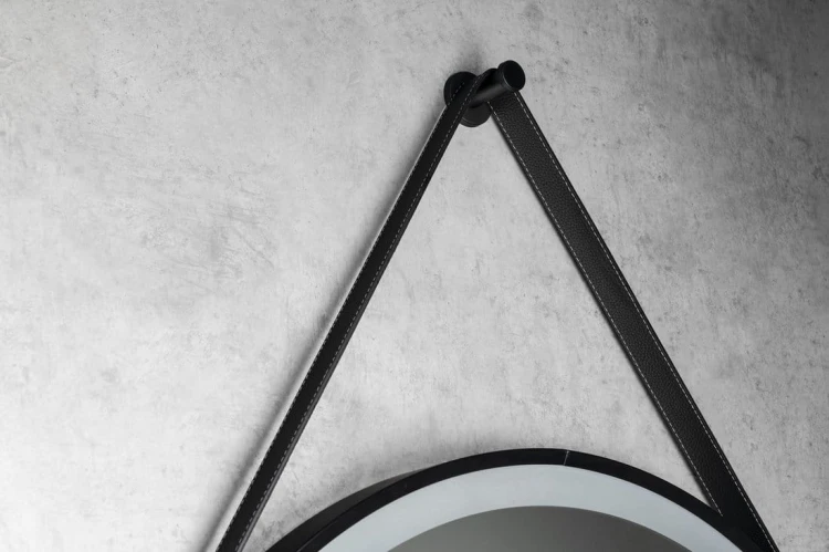 STAGO okrągłe lustro z oświetleniem LED średnica 60cm, ze skórzanym paskiem, czujnik dotykowy, ściemnialne, czarny mat #5