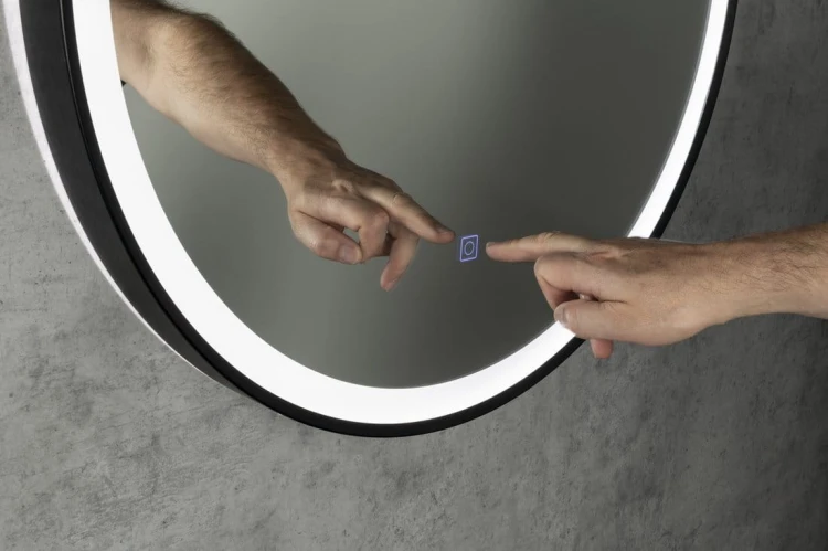 STAGO okrągłe lustro z oświetleniem LED średnica 60cm, ze skórzanym paskiem, czujnik dotykowy, ściemnialne, czarny mat #6