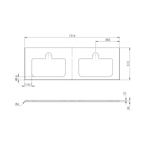 Rysunek techniczny - BRAHEA Rockstone blat z 2 otworami 151,6x51,5cm, biały mat