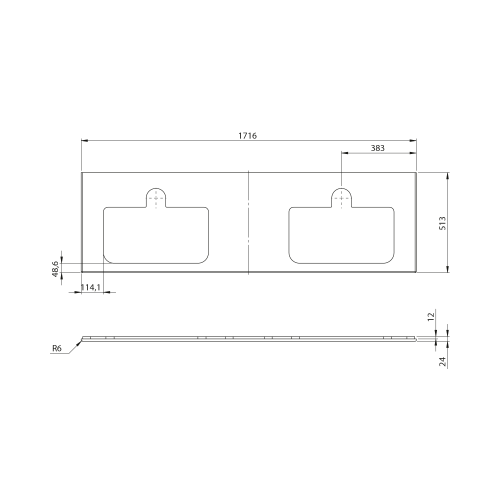 Rysunek techniczny - BRAHEA Rockstone blat z 2 otworami 171,6x51,5cm, biały mat