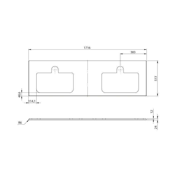 Rysunek techniczny - BRAHEA Rockstone blat z 2 otworami 171,6x51,5cm, biały mat