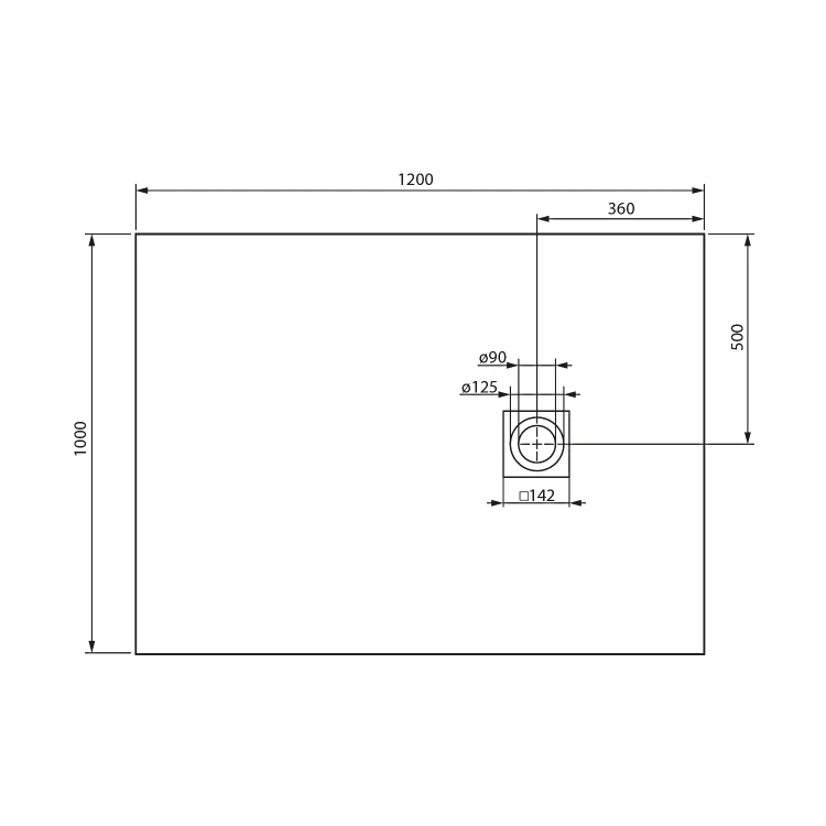 Rysunek techniczny - MITIA brodzik prysznicowy, prostokąt 120x100cm, szary
