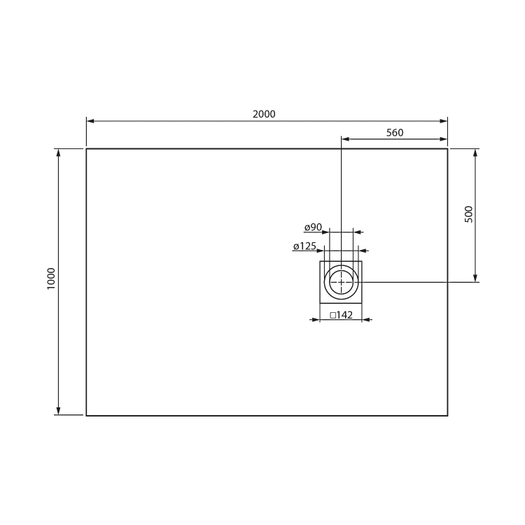 Rysunek techniczny - MITIA brodzik prysznicowy kompozytowy 200x100x3 cm, biały