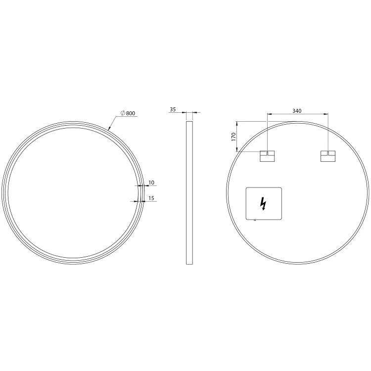 Rysunek techniczny - KADRIS okrągłe lustro z oświetleniem LED, ø 80cm, czarny mat