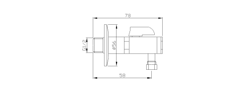 Rysunek techniczny - Zawór kątowy 1/2"x 3/8", chrom