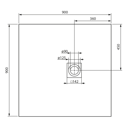 Rysunek techniczny - MITIA brodzik kompozytowy 90x90cm, szary