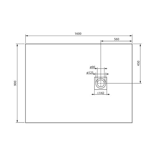 Rysunek techniczny - MITIA brodzik prysznicowy kompozytowy 160x90cm, szary