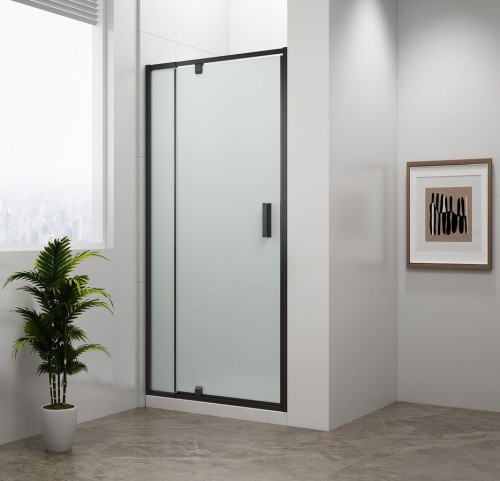 EASY BLACK drzwi prysznicowe obrotowe 760-900mm, szkło Brick