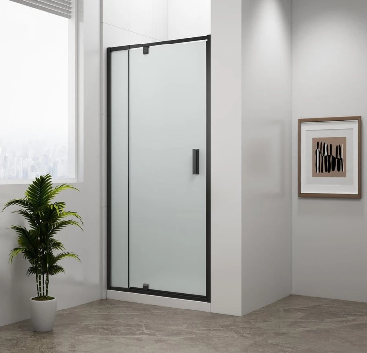 EASY BLACK drzwi prysznicowe obrotowe 760-900mm, szkło Brick