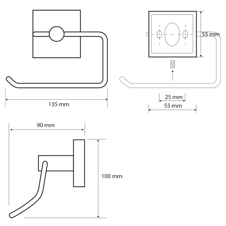 Rysunek techniczny - X-SQUARE wieszak na papier toaletowy, chrom