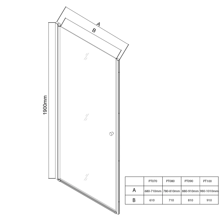 Rysunek techniczny - PILOT drzwi prysznicowe obrotowe 700mm