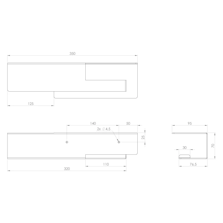 Rysunek techniczny - Wieszak na papier toaletowy z półką 35cm, czarny mat