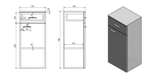 Rysunek techniczny - ZOJA/KERAMIA FRESH szafka dolna 35x78x29cm, biała