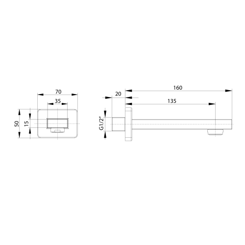 Rysunek techniczny - Wylewka ścienna 160 mm, czarny mat