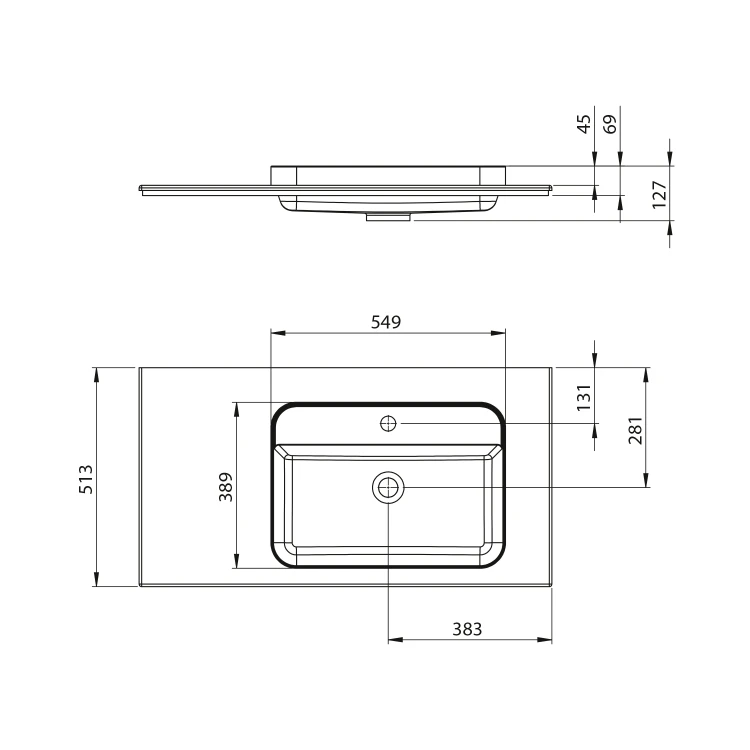Rysunek techniczny - BRAHEA umywalka 96,6x51,5cm (20+75), Rockstone, prawy, biały mat