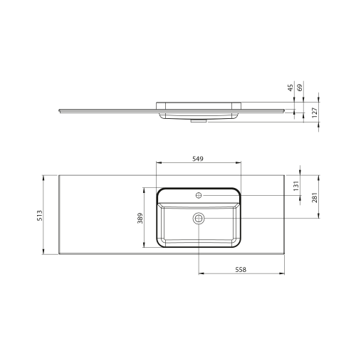 Rysunek techniczny - BRAHEA umywalka 146,6x51,5cm (35+110), Rockstone, prawy, biały mat