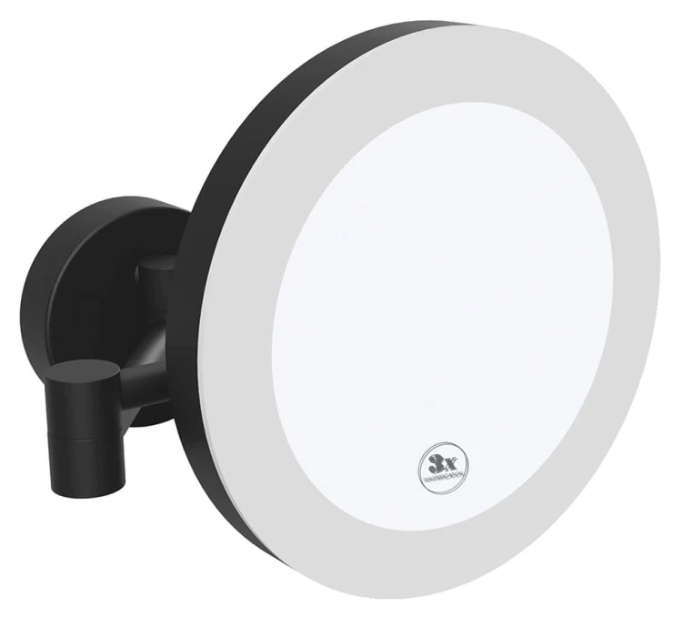 X-ROUND BLACK wiszące lusterko kosmetyczne LED, średnica 200mm, czarny mat