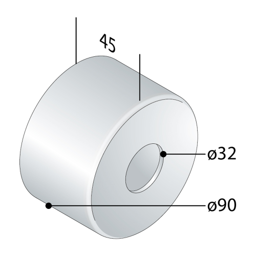 Rysunek techniczny - Rozeta maskująca 90/32 mm, wysokość 45 mm, chrom
