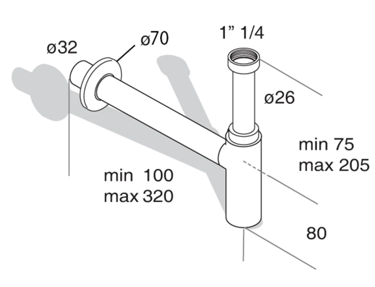 Rysunek techniczny - MINITOTI syfon umywalkowy 5/4"-32mm, chrom
