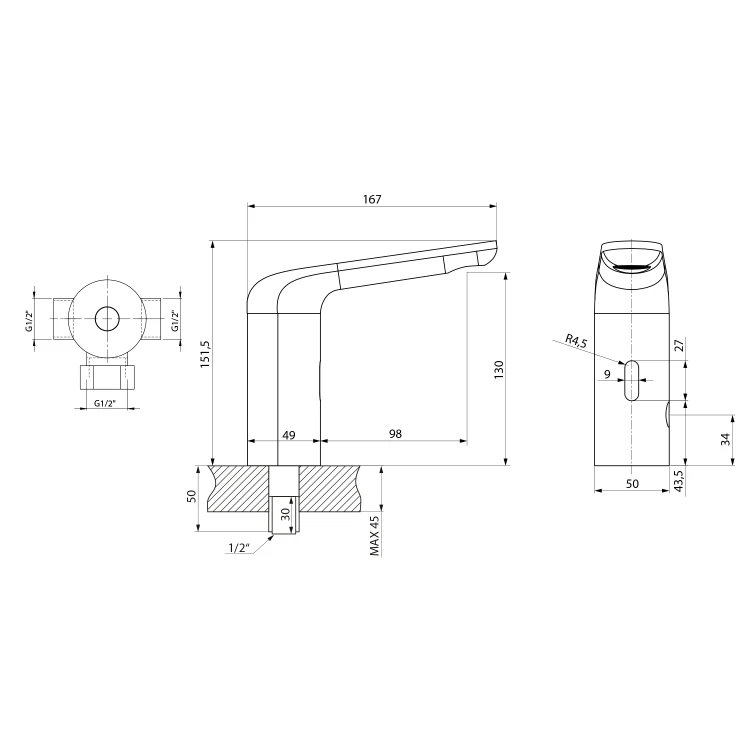 Rysunek techniczny - Bateria sensorowa stojankowa 6V DC (4xAA), chrom