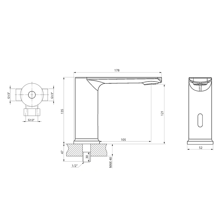 Rysunek techniczny - Bateria sensorowa stojąca 6V DC (4xAA), chrom