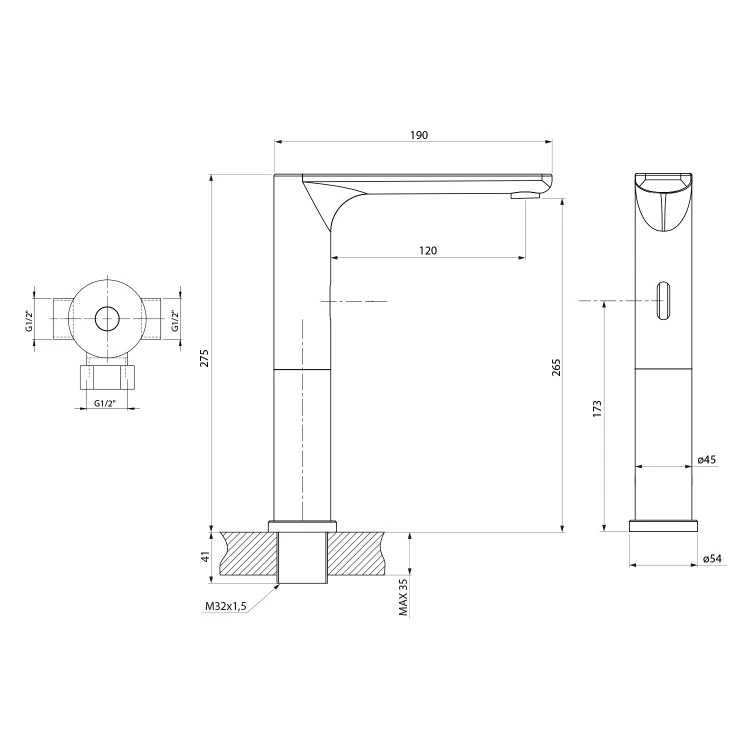 Rysunek techniczny - Bateria sensorowa wysoka 6V DC (4xAA), stal nierdzewna mat