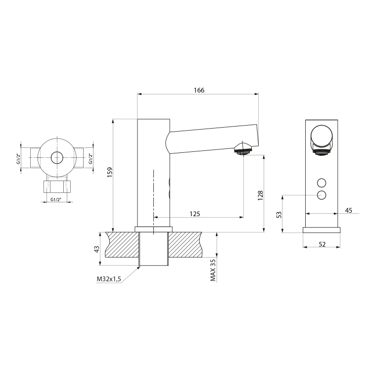 Rysunek techniczny - Bateria sensorowa stojąca 6V DC (4xAA), stal nierdzewna mat