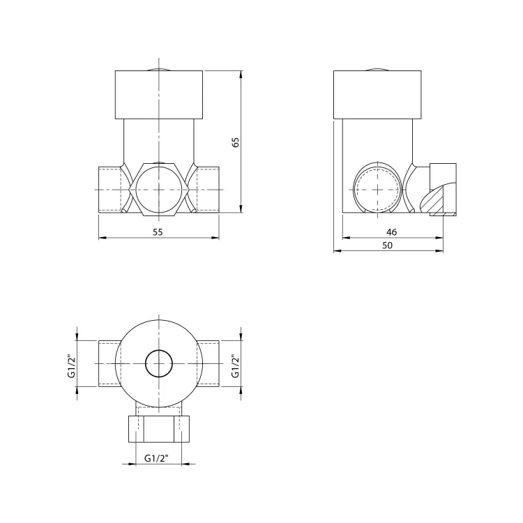 Rysunek techniczny - Regulator temperatury wody do zaworów stojących 1/2", chrom