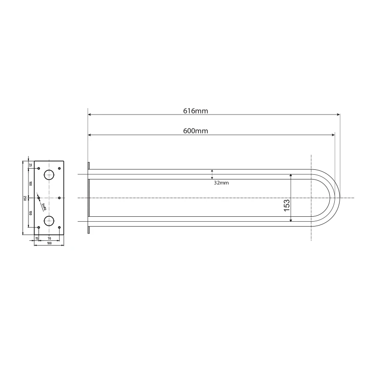 Rysunek techniczny - HANDICAP poręcz wspierająca typ-U 600mm, czarny mat