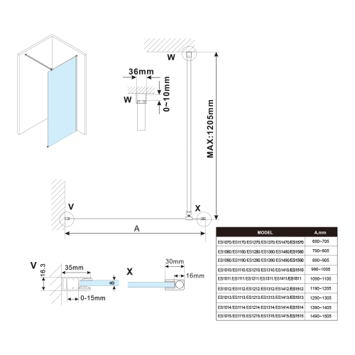 Rysunek techniczny - ESCA szkło mat dymione 1267x2100mm
