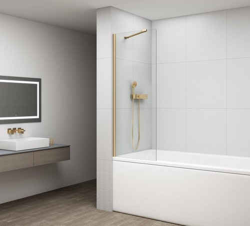 FISA parawan wannowy 800x1500mm, złoty mat, szkło czyste