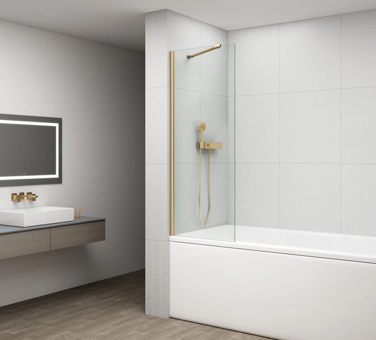 FISA parawan wannowy 800x1500mm, złoty mat, szkło czyste