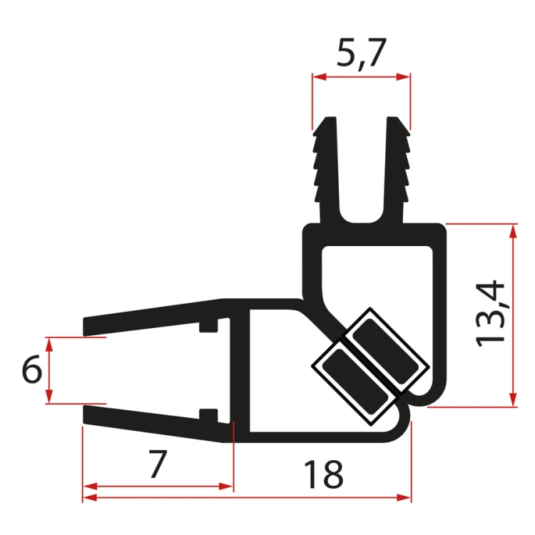 Zestaw uszczelek magnetycznych, 45°, szkło 6mm i profil, 2000mm, czarny
