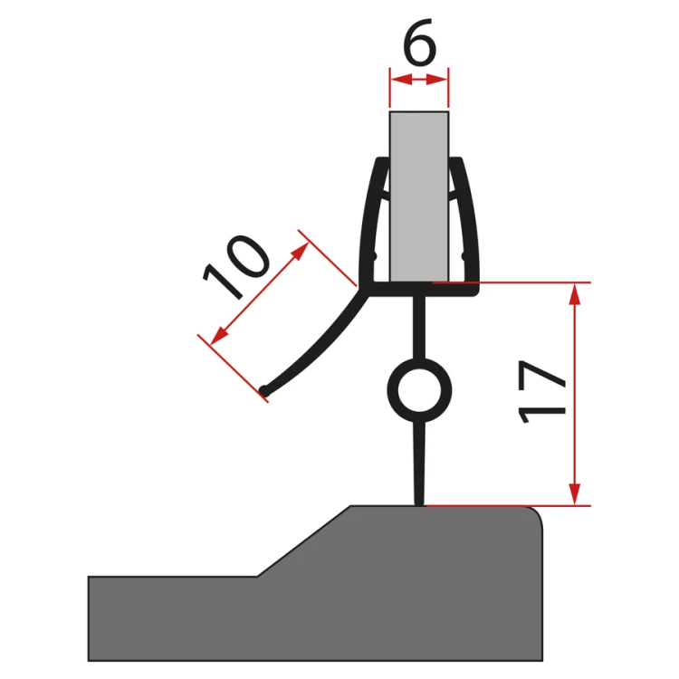 Uszczelka dolna do drzwi prysznicowych, szkło 6mm, 1000mm, czarny