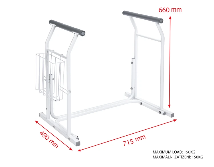 Rysunek techniczny - HANDICAP Podpora przenośna do WC, biała