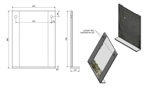 Rysunek techniczny - BETA lustro 60x80x12cm