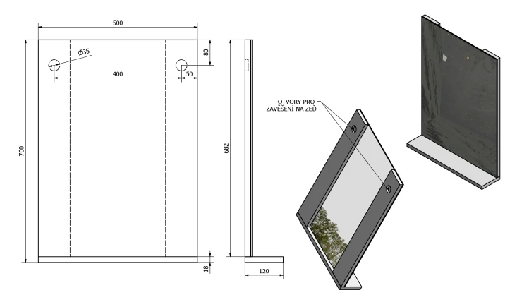 Rysunek techniczny - BETA lustro 50x70x12cm